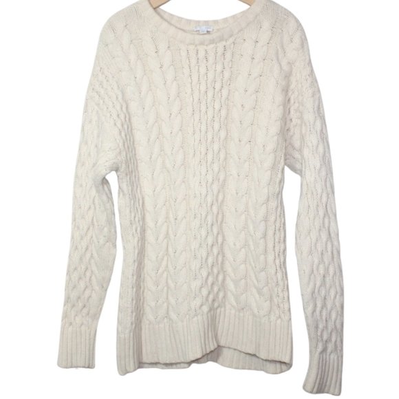 J. Jill Sweaters - J. Jill womens sweater size M cream fisherman chunky knit lambs wool crewneck
